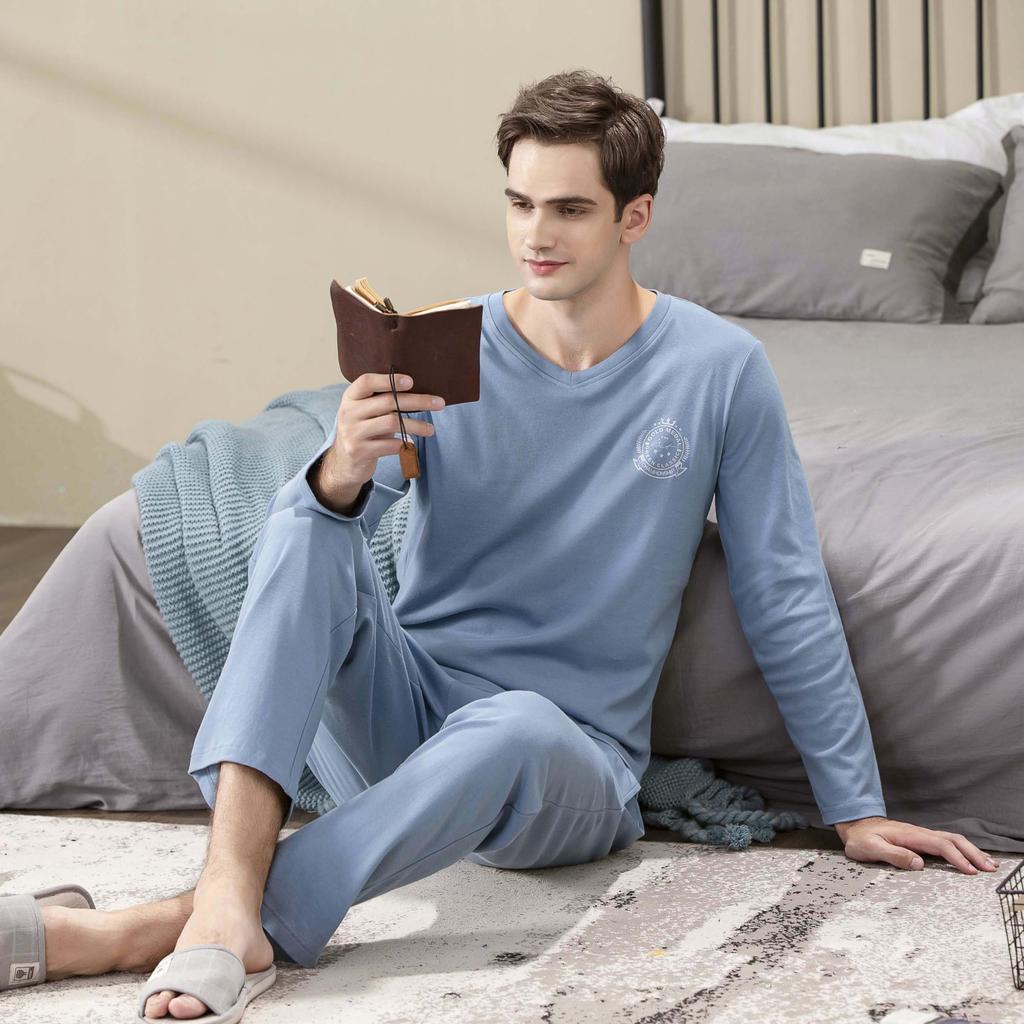 Up2Fantasy Long Solid Loose with Perfect for and A Great Men's Pajamas, Loungewear, Sleepwear, Sleeve, 100% Cotton, Color, Fit, V-Neck, Pockets,