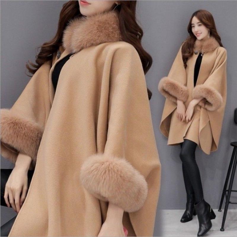 

Hepburn Wool Women s Mid-Length Coat with Faux Fur Collar 5XL (175-190 jin) хакі