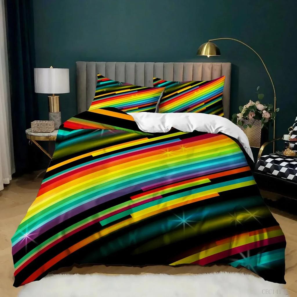 Rainbow Pride Bedding Set Rainbow Flags Duvet Cover Set Rainbow Stripe Design 3D Soft Microfiber Bedding Queenking Size