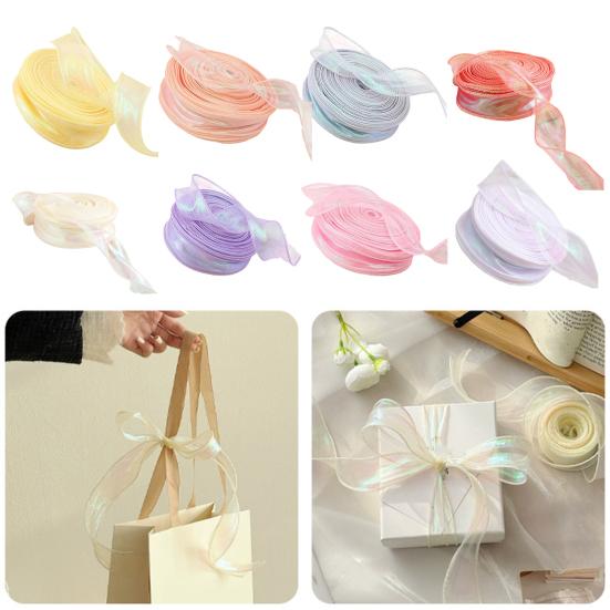 Sheer Tulle Ribbon 3.8 Yards Craft Decorative Ribbon Iridescent Tulle Ribbon Roll for Flowers Wedding Invitations Gift Wrapping