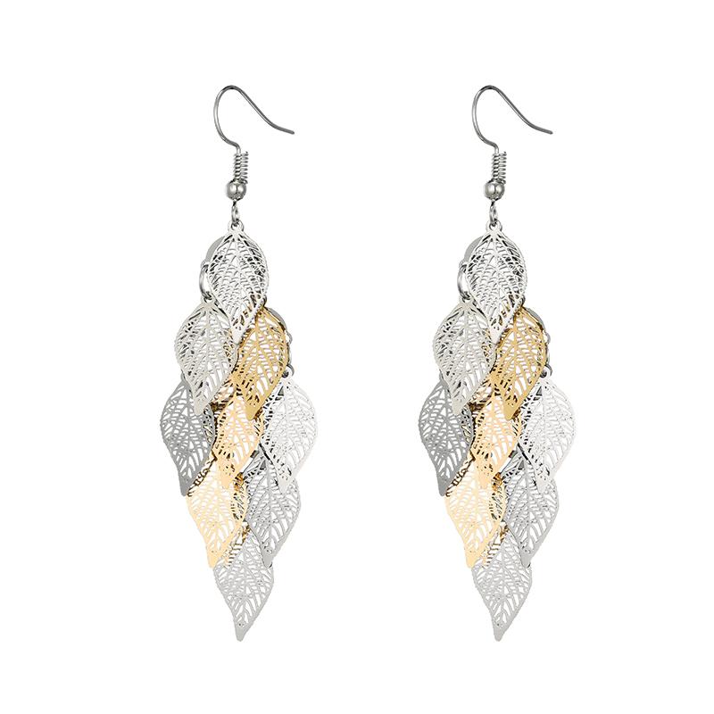 Vintage Colorful Hollow Leaf Drop Dangle Earrings For Women Girls 2023 Fashion Jewelry Lightweight Long Boho Delicate Earrings