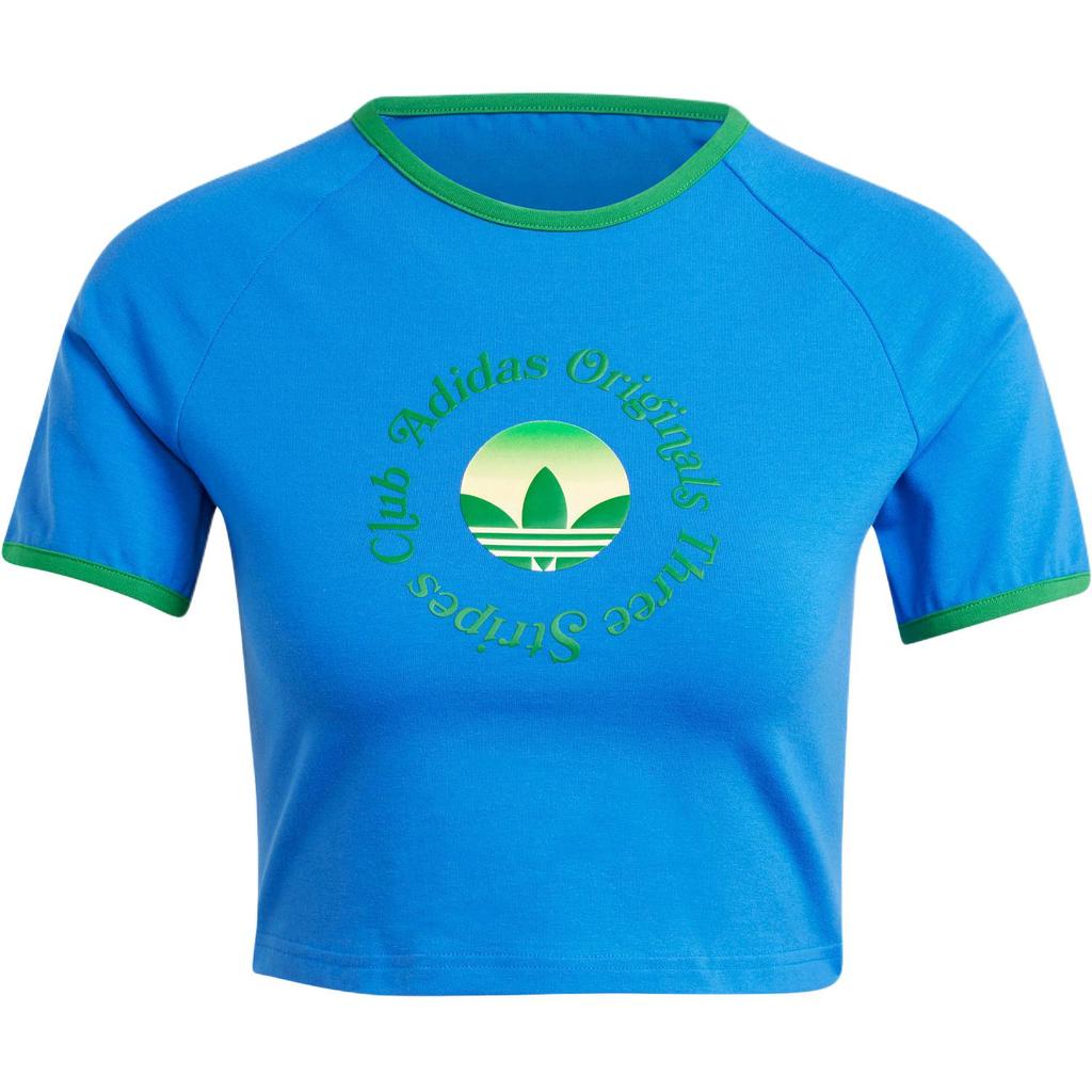 Adidas Originals Graphic Stripe Logo Classic Sports Crop Top T-Shirt Women Tops Blue JG8057