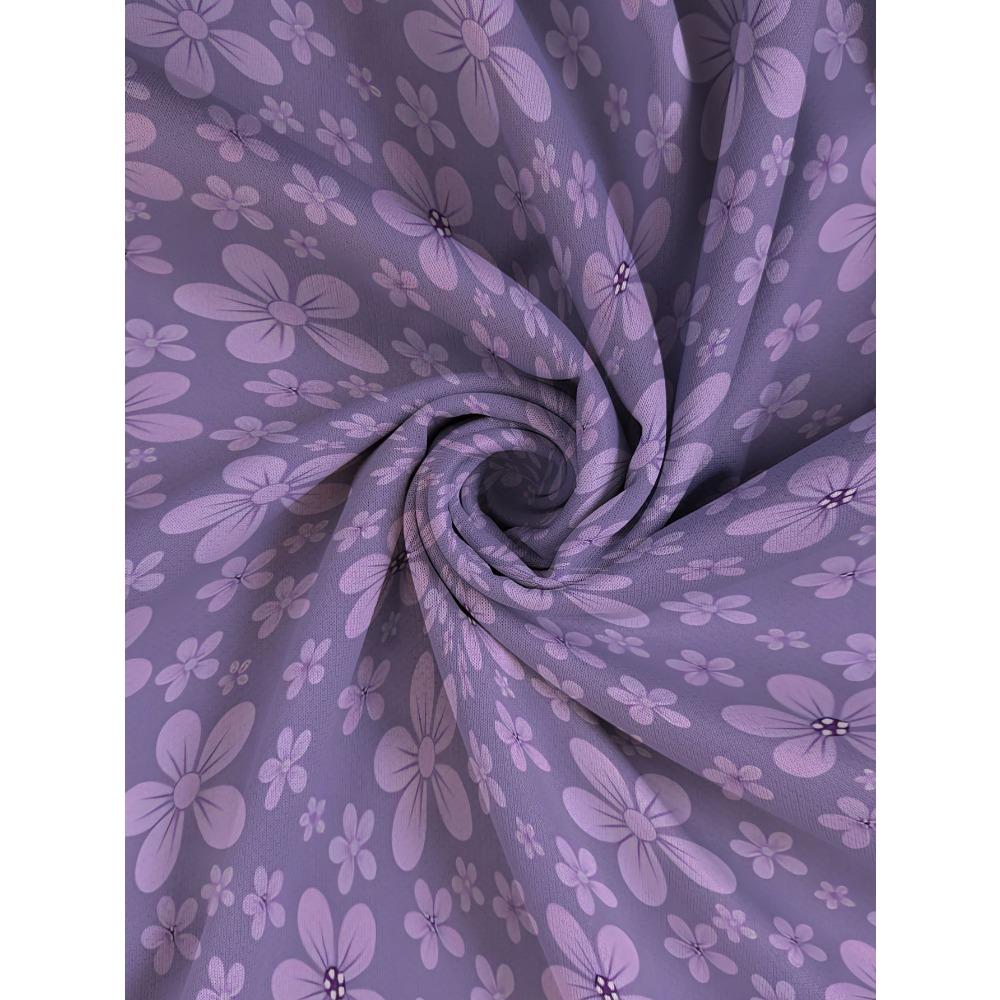 Women's Large Size with Pocket Design Purple Floral Print Loose Long Sleeve T-Shirt, Women's Casual Versatile Top