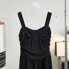 Hepburn Style Suspender Dress Black Women's Summer French Wide Shoulder Strap Skirt Waist Thin Big Swing Dress Women