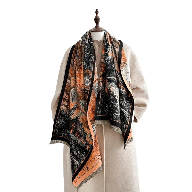 Gift Shop Van Gogh Starry Night Starry Sky Imitation Cashmere Printed Scarf Autumn and Winter New External Shawl Scarf