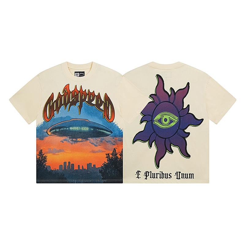 

Men s Vintage Washed T-Shirt, UFO Sunset City Print Streetwear Tee S