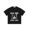 Herren Schwarzes T-Shirt mit Katze und Sonnenbrille Druck Echte Männer lieben Katzen Grafik für Freizeitkleidung