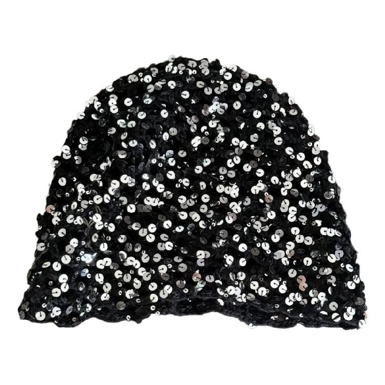 Reflective Sequined Hat Stackable Design Comfortable Pullover Hollowout Hat For Women Daily and Evening Party Photo Wear