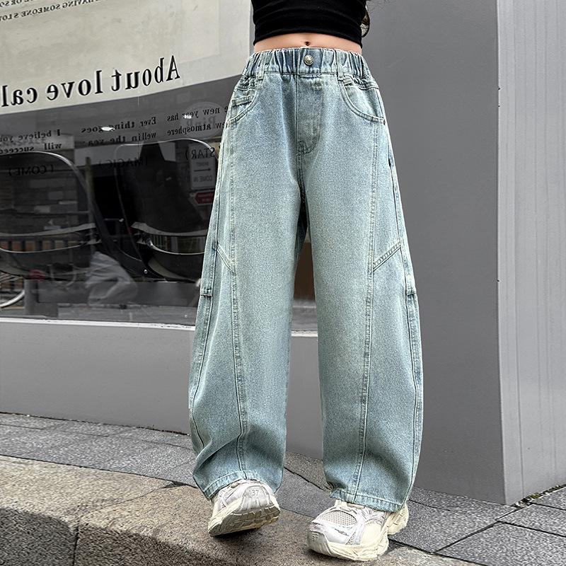 

2025 Осень Девочки Мода Корейские Прямые Свободные Джинсы 150 cm синий