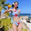 New Korean-Style Retro Print Bikini Set: Sexy Backless, Small Bust Enhancing, Women's Three-Piece Swimsuit