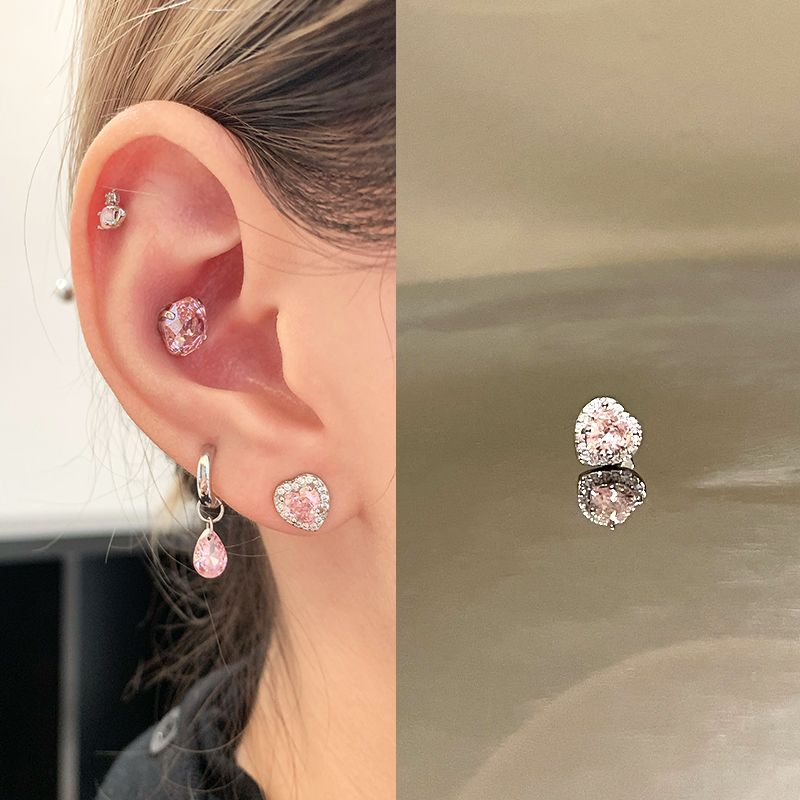 

Ringring Store Ear Bone Stud Medical Titanium Steel Ear Studs Ear-Caring Screw Tightening Buckle Flashing Ear Ear Bone Pin Earrings for Women White powder zirconium Heart 1