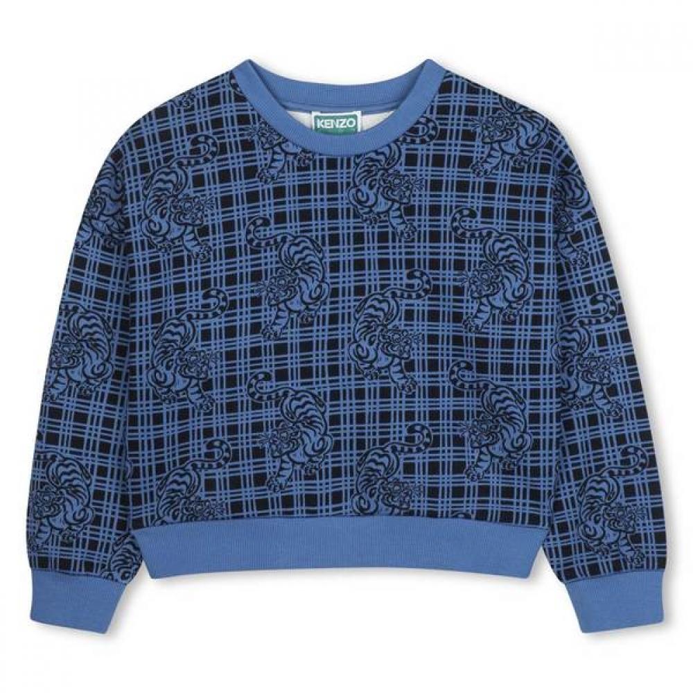 Kenzo Kids Cotton Allover Sweatshirt 25fw Z256afw111 Blue/12Age_150CM
