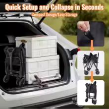 Camping Car 100L Large Capacity Folding Wagon Shopping Garden Pull Trolley Outdoor Portable Collapsible Picnic Stall Trolley