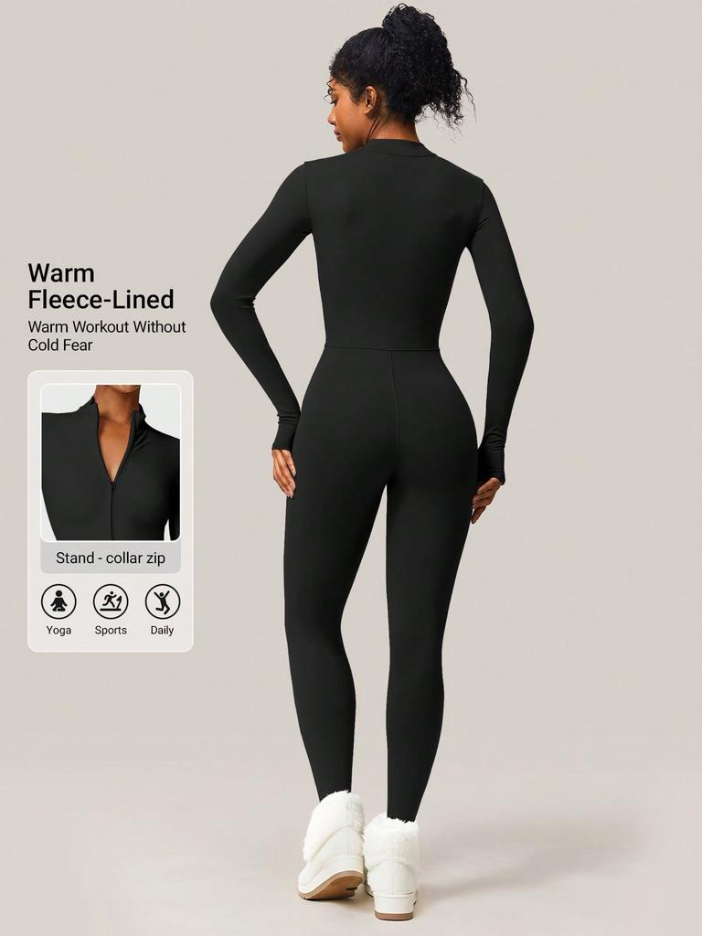 YEOREO Tuta Intera Manica Lunga con Zip in Pile Romper con Zip Pantaloni Sotto Body Bodycon Sexy Pezzo Unico Tessuto Spandex Top Elastici Flessibili Body