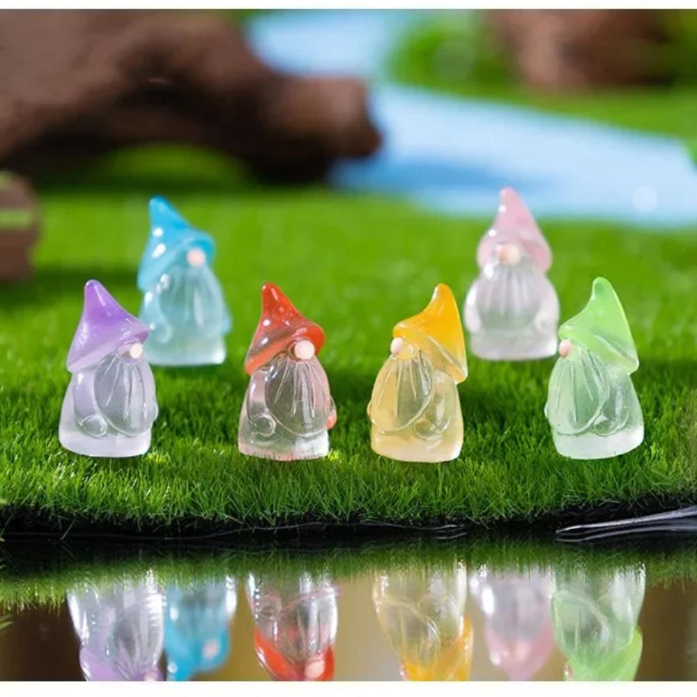 6pcs Tiny Mini Resin Gnomes Glow in The Dark Miniature Decor Fairy Garden Statues  Landscape Decor