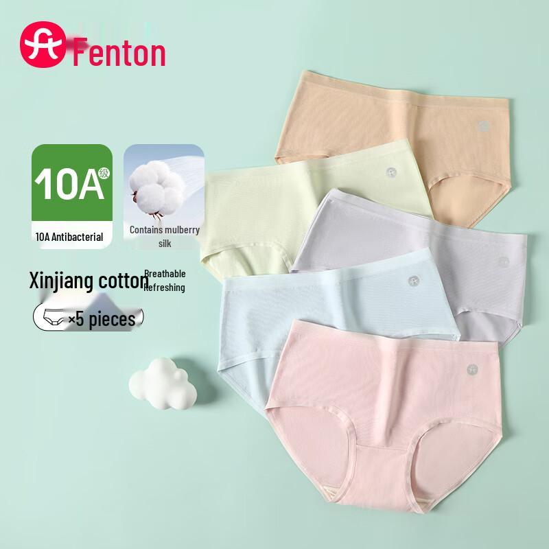 Fenteng Women's Antibacterial Cotton & Mulberry Silk Briefs 5-Pack