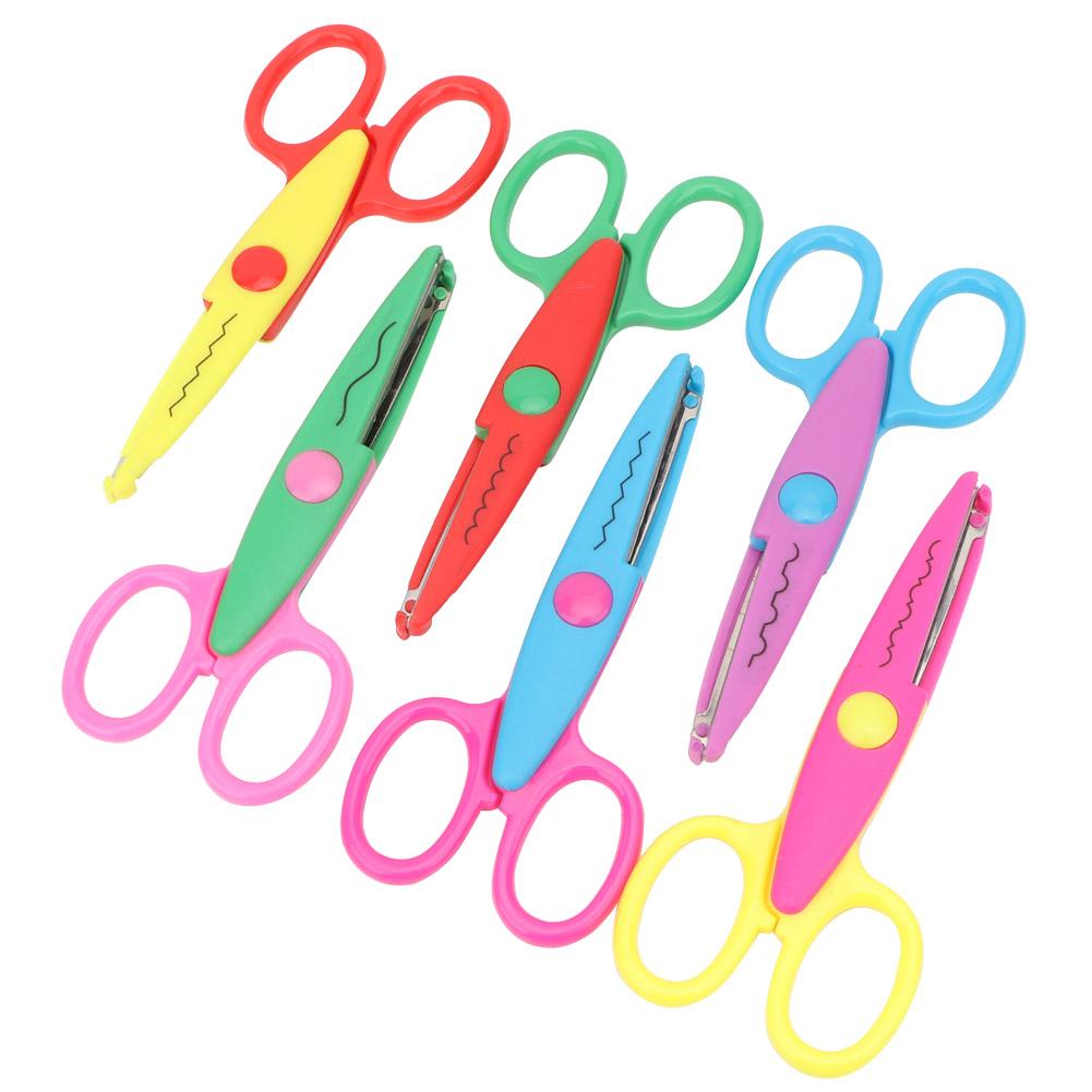 6 Pcs Colorful Plastic Kids Album Hand Safety Paper Decor Edge Cutting Scissors DIY Tool