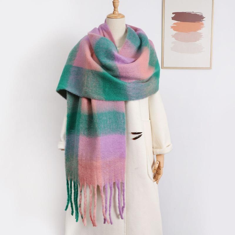 Crain blauer Schal Damen Winter vielseitig verdickt einfarbig Schal Mohair Premium warmer Schal