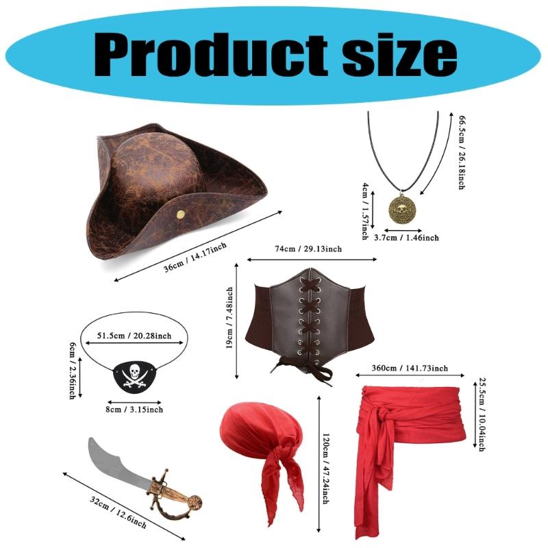 Cariban Pirate Costume Accessories 7PCS Hat And Headscarf Set Practical Polyester For Theme Parties