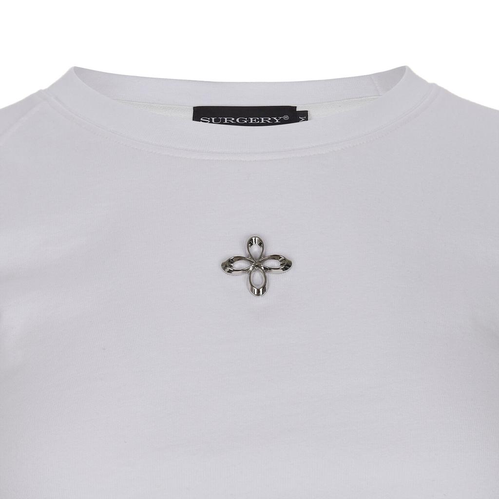 SURGERY Asymmetrical Metal Clover Logo Crop T-Shirt White