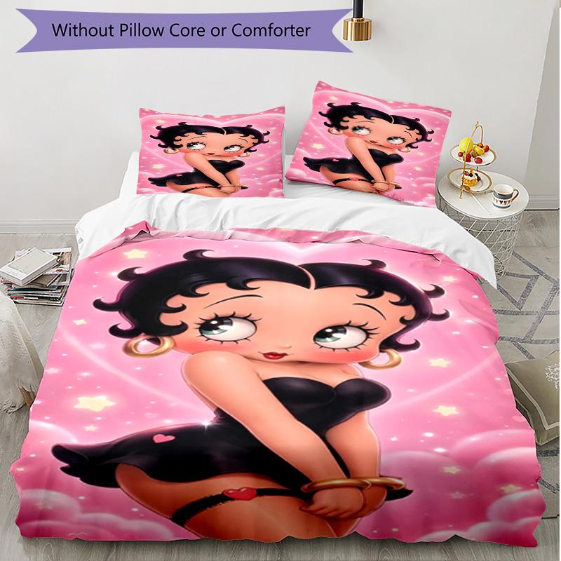 3pcs Duvet Cover Set (1*Duvet Cover + 2*Pillowcase, Without Core), Betty Boop Print Soft All‑Season Bedding Set, Home Bedroom Decor Gift