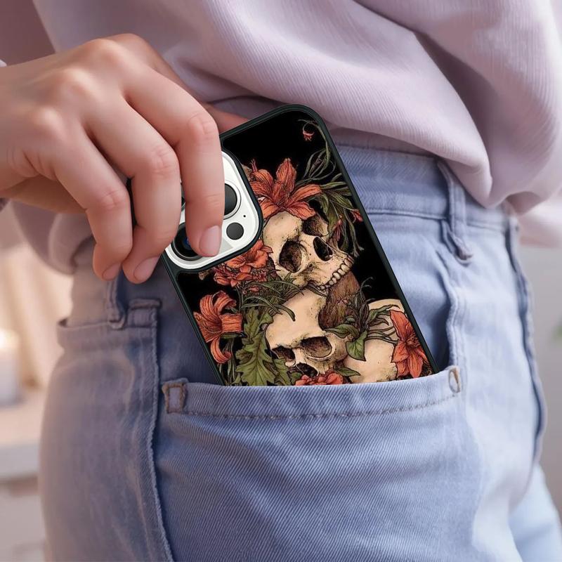 Skull And Roses Abstract Art Phone Case For iPhone 17 Air 15 16e 14 13 Pro Max Coque 12 11 Pro Max PLUS Cover