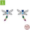 Yinziyun Insect Stud Earrings: Exquisite Butterfly & Dragonfly with Pave Diamond, 925 Sterling Silver