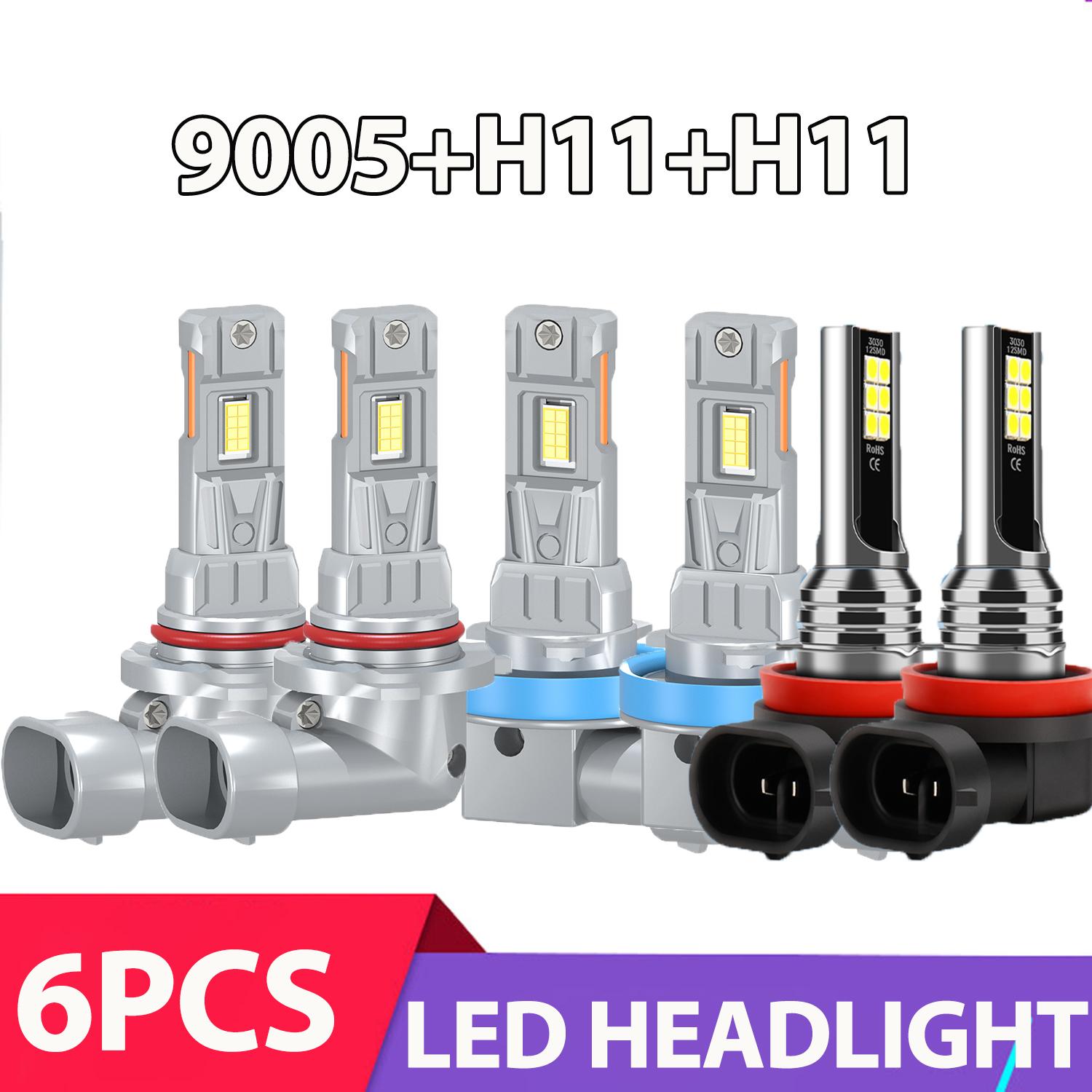 6PCS Car LED Headlights 9005 HB43 H11 6000K White headLamps 3570 CSP Chips Light Bulbs H11 Fog lights