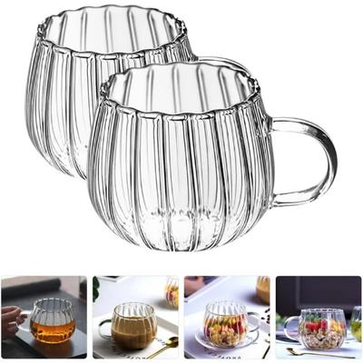 1pcs Glass Cups Vertical Stripe Water Cup 400ml/13.5oz Coffee Mugs Drinking Glasses Flowers Tea Cup Heast Resistant Drinkware