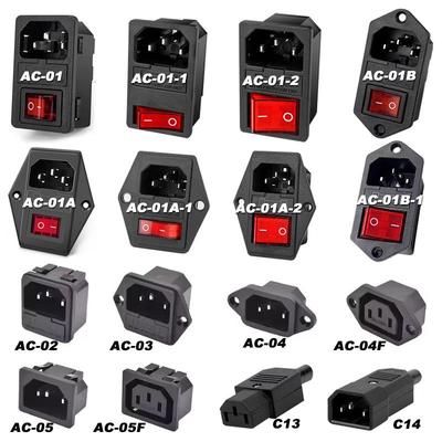 IEC 320 C13 C14 AC Einlass Netzstecker Buchse 250V 10A Sicherung Rote Lampe Kippschalter Wiederanschließbar 3-Pin Elektrischer Stecker Buchse