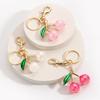 Sophisticated Resin Cherry Bag Charm with Glitter Key Ring Clip Stylish Metal Keychain Pendant Accessory for Purses