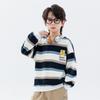 Boys' Fleece-Lined Striped Crewneck Hoodie - 2025 Autumn/Winter, Thick Long-Sleeve, Fashionable for Older Children