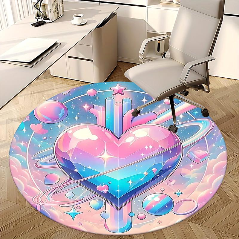 1pc Girly Galaxy Heart Round Carpet Office Chair Mat, Anime Design, Festival Gift, Universal for Home Decor, Living Room, Bedroom