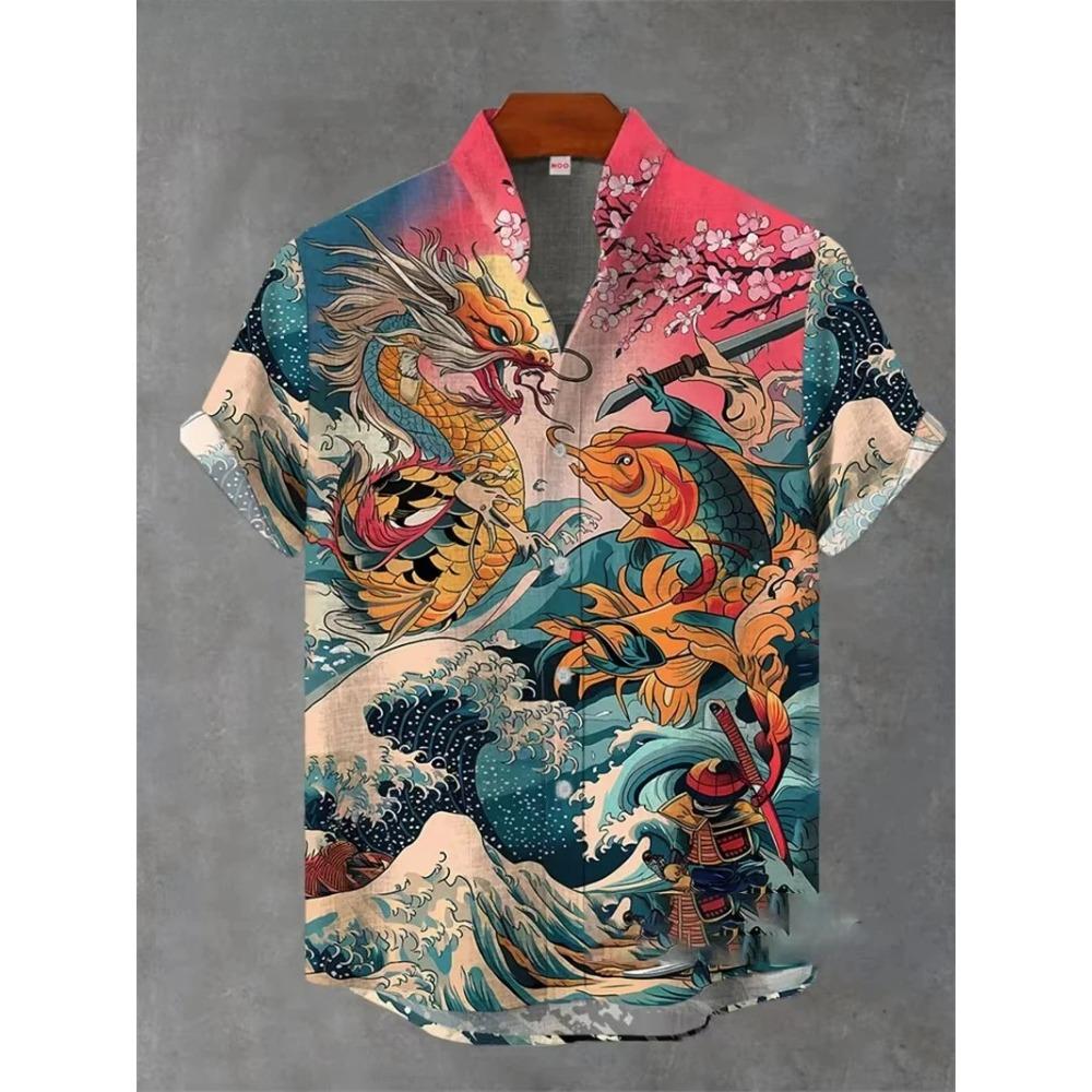 Vintage Men's Shirt 3D Printed Shirt Men's Casual Short Sleeved Top Fashionable Men's Lapel Button Shirt Men T-shirt Polyester