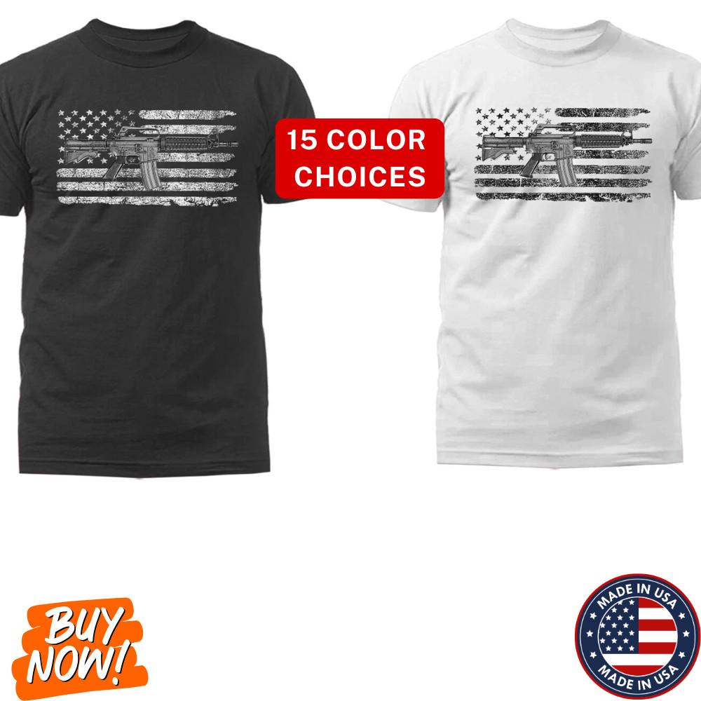 AR-15 Style US Flag 2nd Amendment Constitution Gun Rights Inspired T-Shirt Unisex T-Shirt S