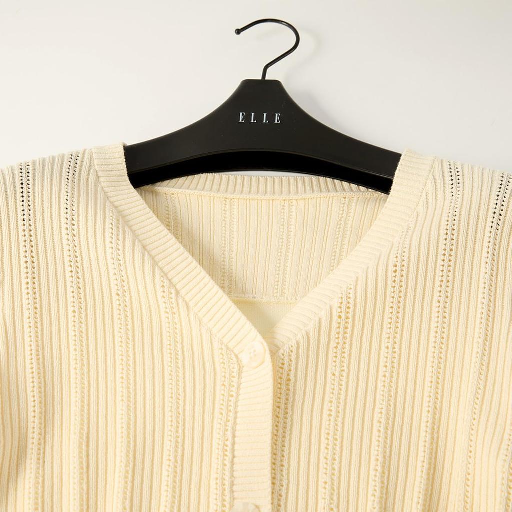 [ELLE] Elle Cardigan Knit Women's Summer French Style Elegant Short Sleeve Casual Original Stylish Commuter Wear Trendy EZ63772 (JP, Alphabet, M)