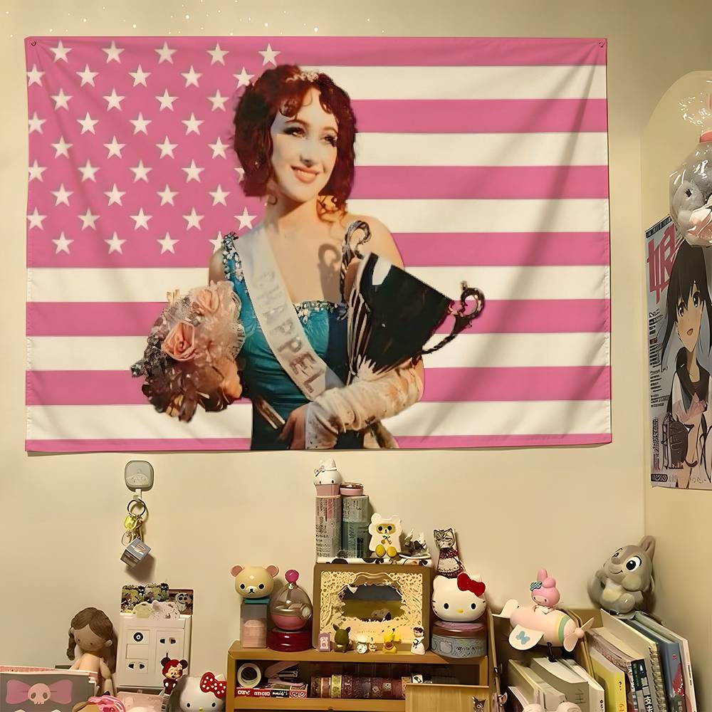 Tapestry Ragazza Bandiera Americana Rosa Roan Stelle Chappells Colorato Hippie Psichedelico Bar Studio Camera da Letto Dormitorio Decorazioni Estetiche