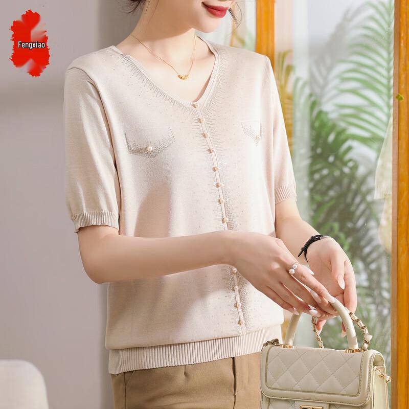 

Женский летний вязаный топ с V-образным вырезом 36