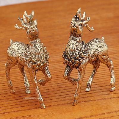 Para Vintage Miedzianych Ornamentów Jeleni 2szt. Mosiądz Solidny Jeleń Sika Łoś Ozdoby do Salonu Dekoracja Domu na Boże Narodzenie