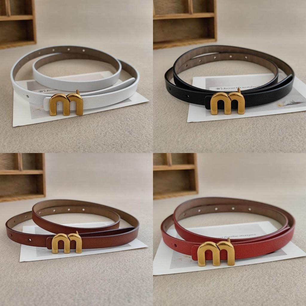 Fashionable Womens Minimalist Genuine Leather Belt Mshaped Metal Buckle Belt