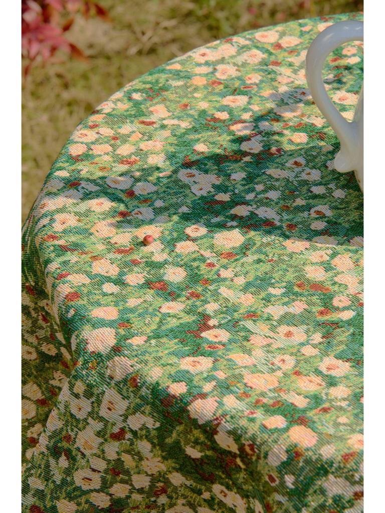 Imanqi Yun Grüne Florale Jacquard-Tischdecke mit Spitzenrüsche - Mehrzweckabdeckung für Outdoor-Camping und Nachttische