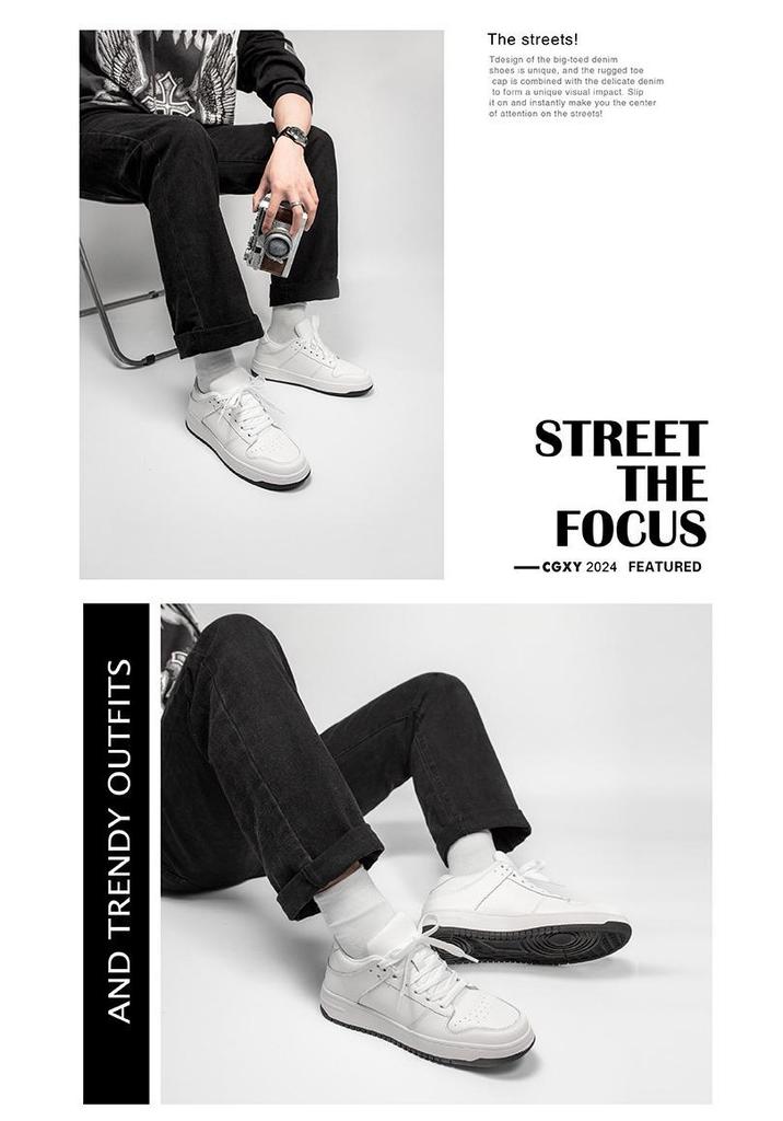 Men's Invisible Lift Casual White Leather Sneakers - Breathable, Soft Sole, Year-Round Wear