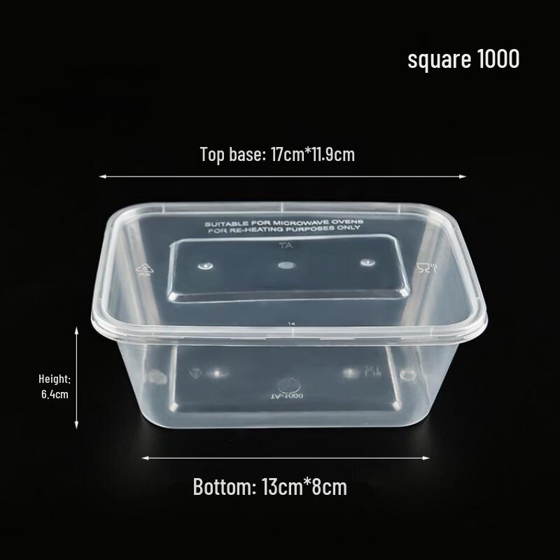 Disposable Transparent Plastic Meal Containers with Lids (1000ml, 100 Sets)