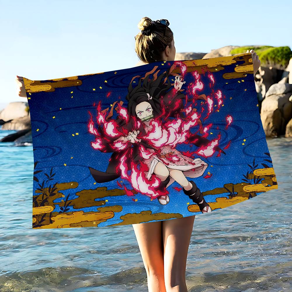 Nezuko Kamado Cartoon Microfiber Blanket Quick Drying Beach Towels Oversized Printing Super Absorbent Pool Towel Blanket