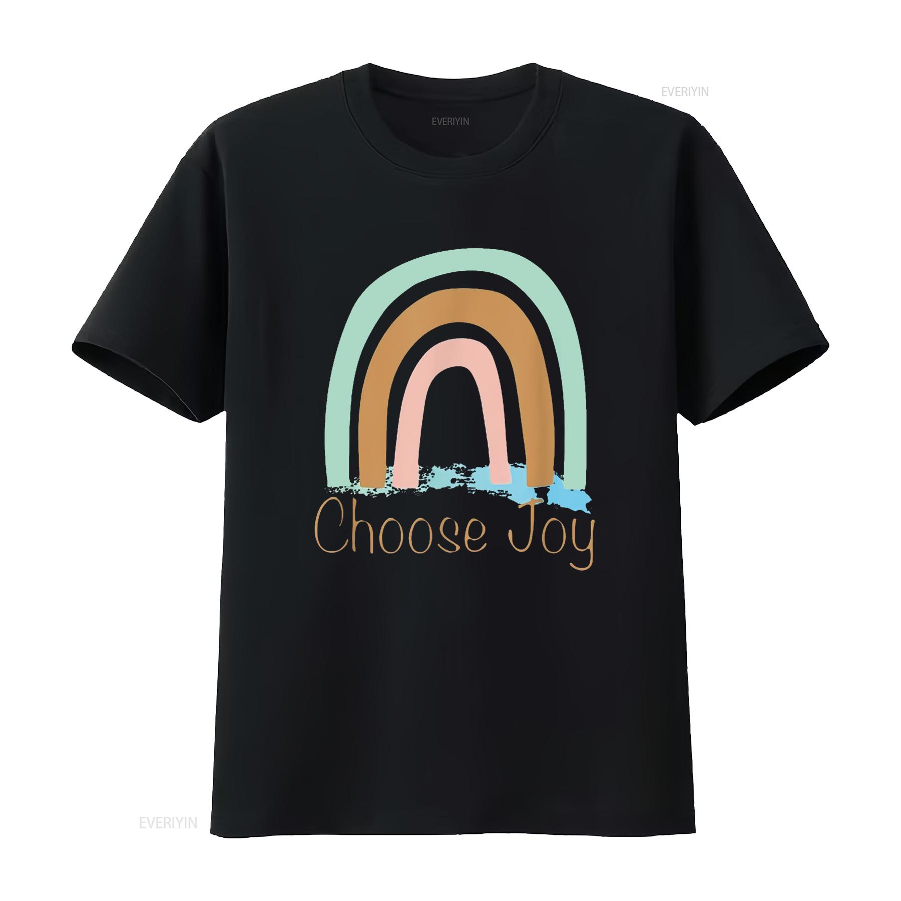

Choose Joy Womens Cute Rainbow T Shirt Inspiration Black Medium vintage Washed Unisex fashion Slightly Versatile Comfortable 4XL