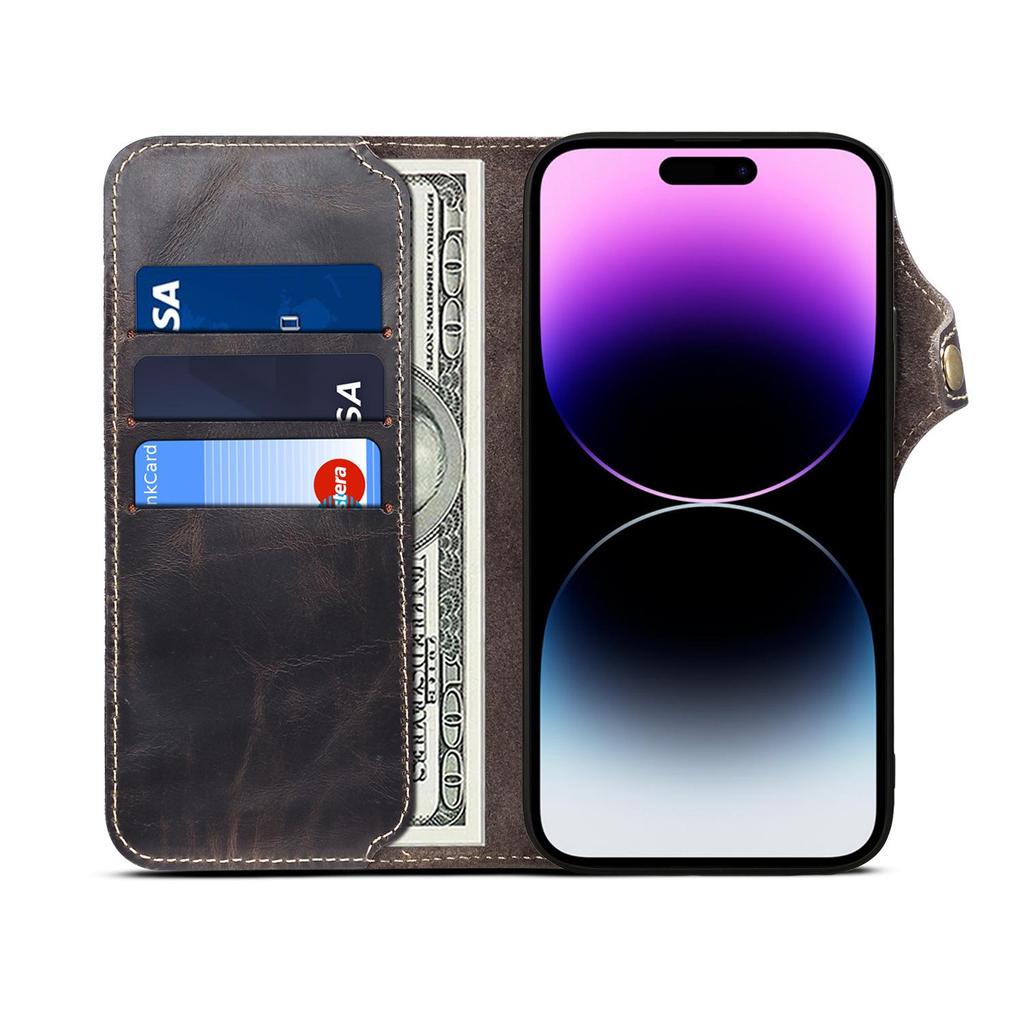 Prémiové olejové voskované kožené pouzdro S26 na telefon iPhone 17 Pro Max/16 Plus