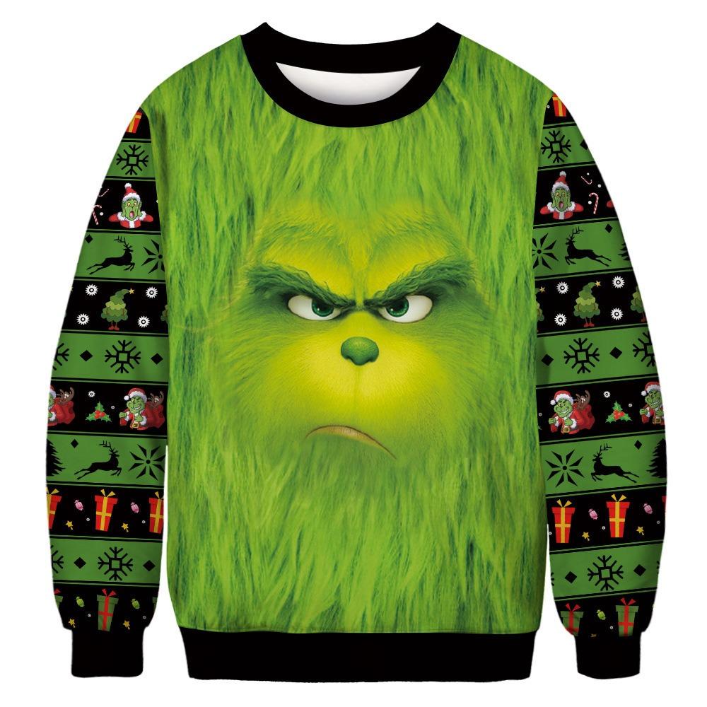 Karneval Weihnachten Mode Herren Damen Pullover Grünes Pelzmonster Druck Pullover Cartoon Lässig Sweatshirt t-shirt Kleidung