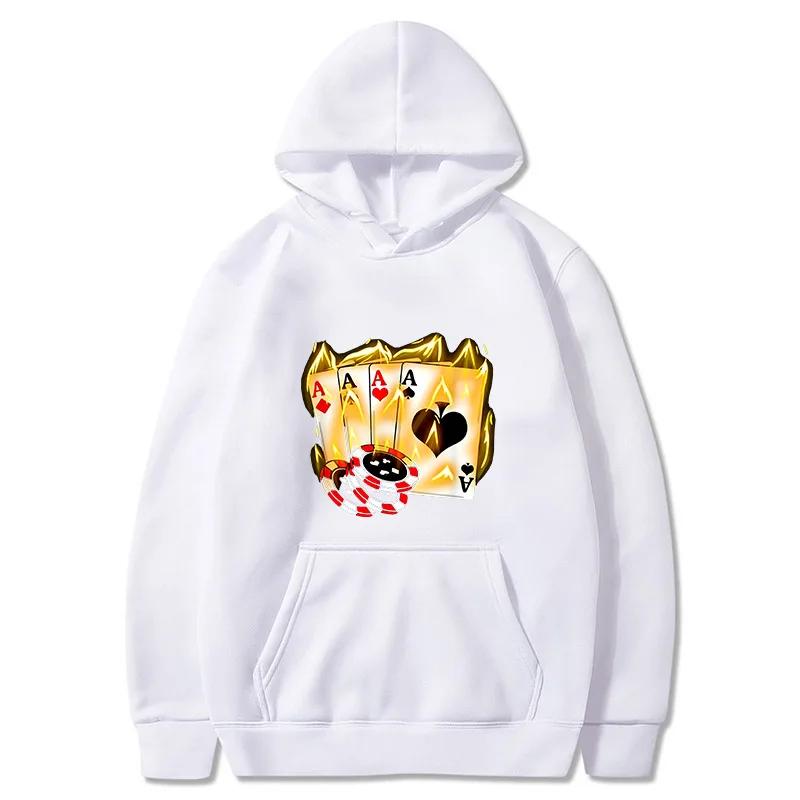 2025 Autumn New Men's Poker Ace Pattern Hoodie - Black Casual Hooded Sport Shirt - Fashion Streetwear - Suitable for Autumn