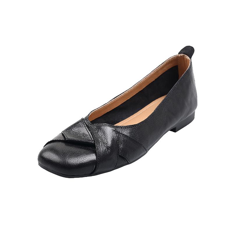 Opera girl~! French temperament flat-bottomed ballet shoes women's comfortable round head soft leather light mouth commuting shoes