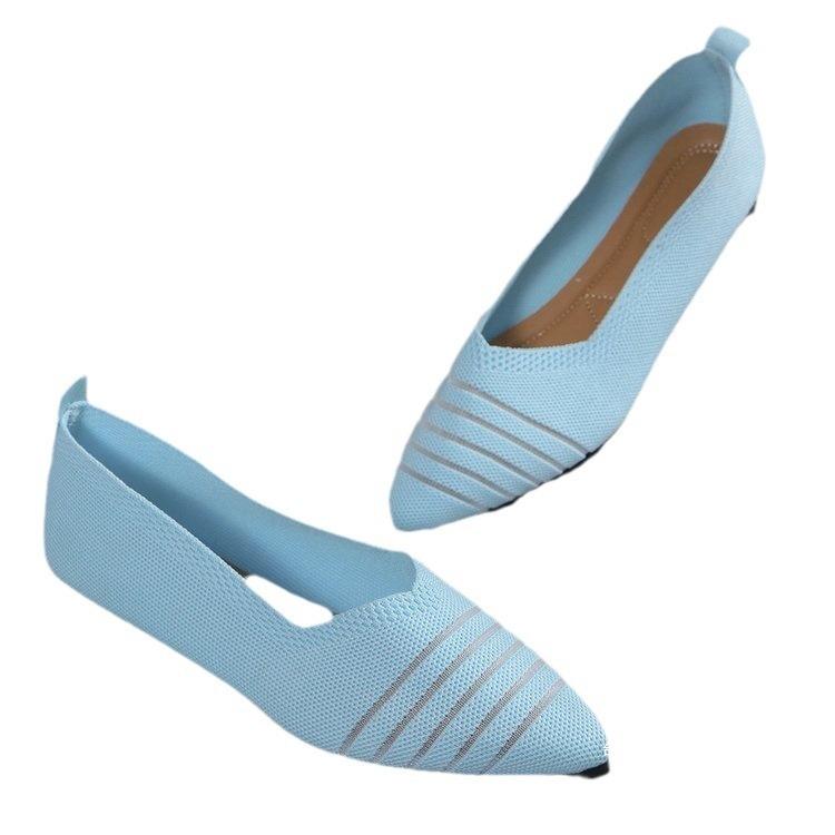 2025 spring and summer new large size flying woven shoes women's flat bottom pointed single shoes women's shallow mouth single shoes foreign trade